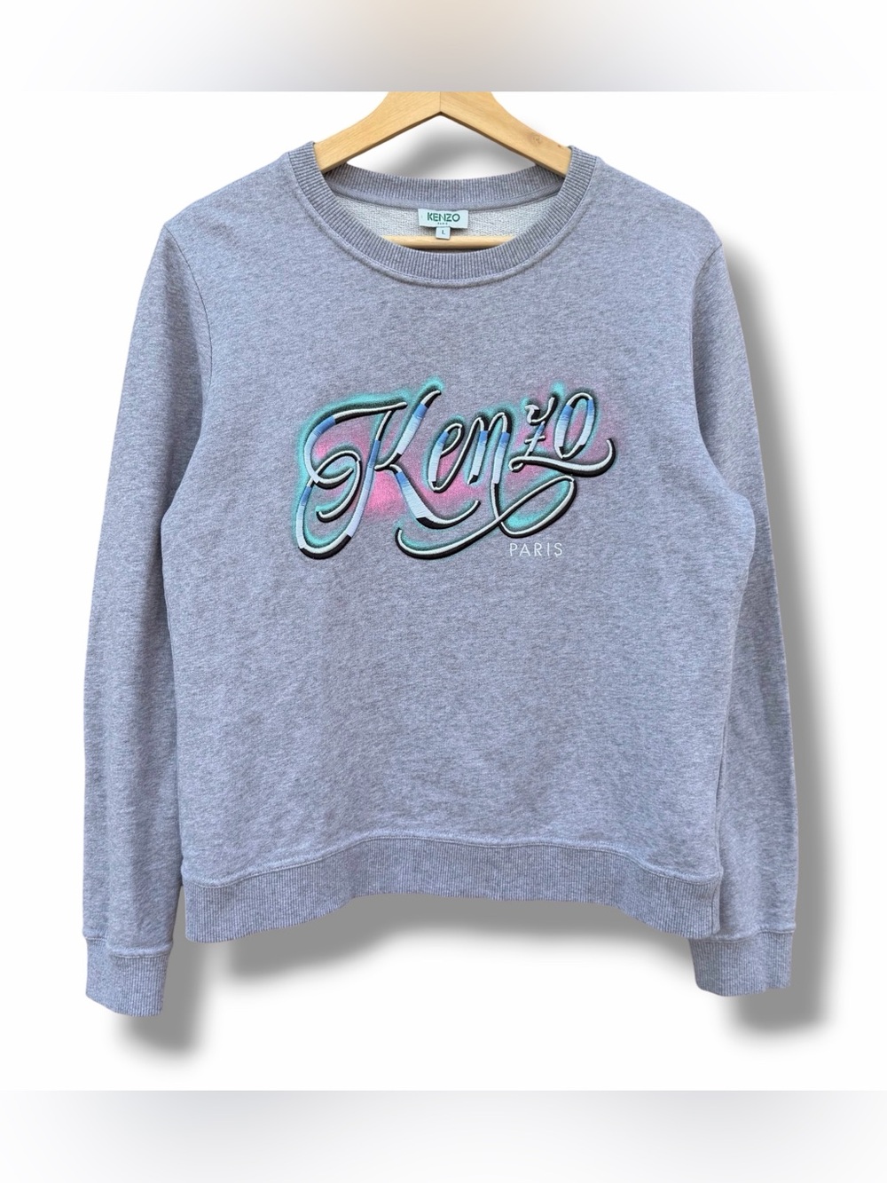 Kenzo Disco Lyric Embroidered Crew Sweatshirt Gray Women’s Size Large